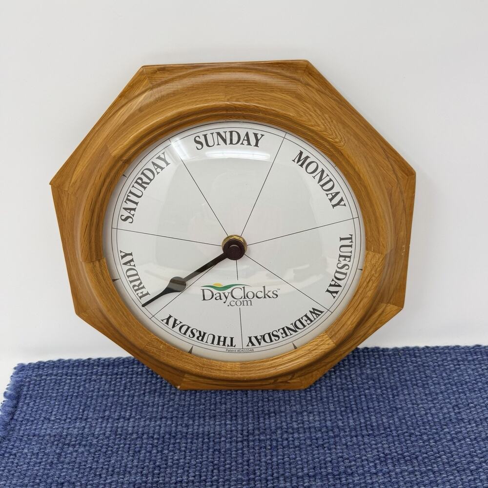 Classic Day of the Week Wall Clock with Solid Wood Frame Calendar Day Clock 10″